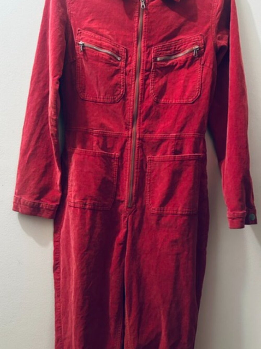 Free People Lennox Cherry Red Soft Stretch Corduroy Fitted Utility Jumpsuit - Picture 9 of 16